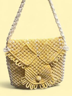 Vintage Macrame Yellow Crochet Crossbody Bag